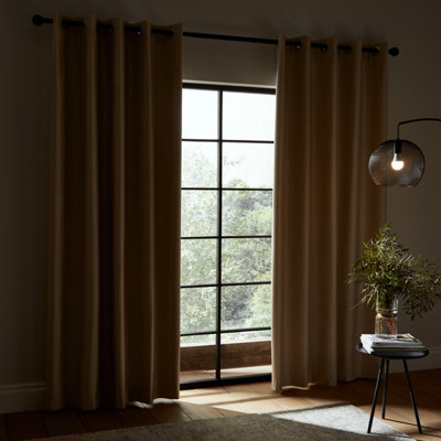 Catherine Lansfield Faux Silk 46x54 Inch Blackout Thermal Insulating Eyelet Curtains Two Panels Champagne Gold