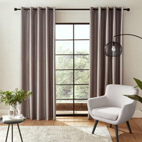 Catherine Lansfield Faux Silk 46x54 Inch Blackout Thermal Insulating Eyelet Curtains Two Panels Silver Grey
