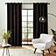 Catherine Lansfield Faux Silk 46x72 Inch Blackout Thermal Insulating Eyelet Two Curtain Panels Black