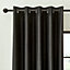 Catherine Lansfield Faux Silk 46x72 Inch Blackout Thermal Insulating Eyelet Two Curtain Panels Black