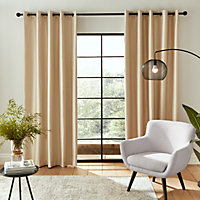 Catherine Lansfield Faux Silk 90x90 Inch Blackout Thermal Insulating Eyelet Curtains Two Panels Champagne Gold