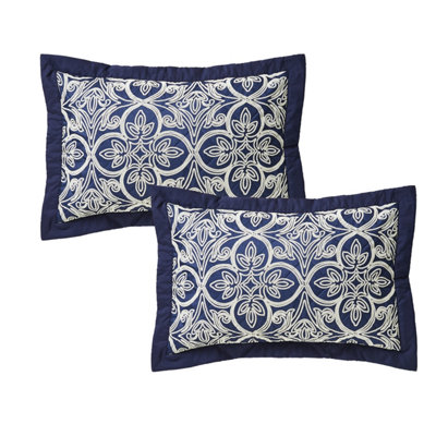 Catherine Lansfield Flock Trellis 50x75cm + border Pack of 2 Pillow cases with envelope closure Navy Blue