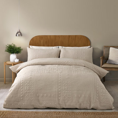 Catherine Lansfield Folkstone Geo Double Duvet Cover Set with Pillowcases Natural