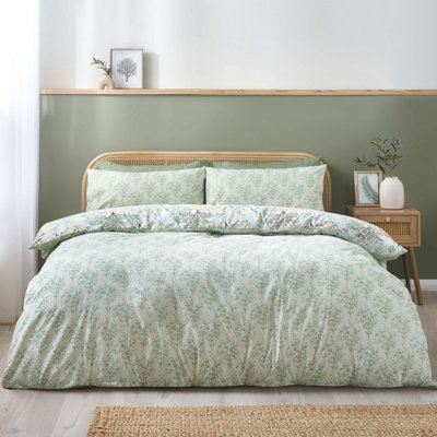 Catherine Lansfield Forest Blossom Reversible Duvet Cover Set with Pillowcases Green
