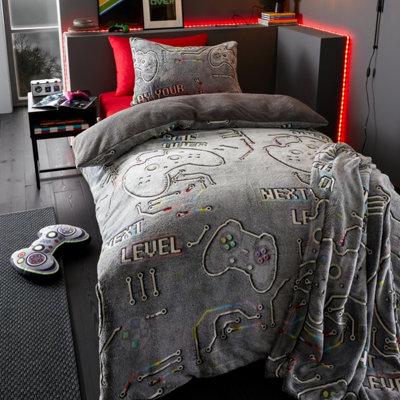 Catherine Lansfield Game Over Glow in the Dark Fleece 3D Shaped Cushion Black