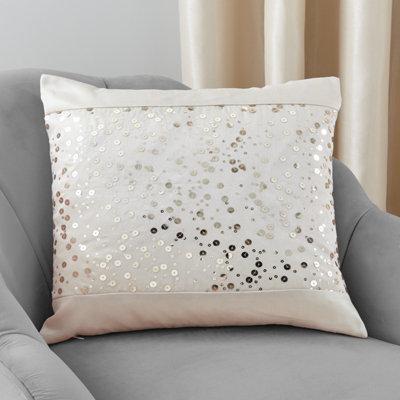 Catherine Lansfield Glitzy Sequin Cushion Natural DIY at B Q