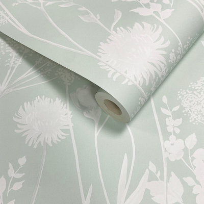 Catherine Lansfield Green Floral Pearl effect Embossed Wallpaper