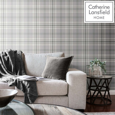 Catherine Lansfield Grey Check Mica effect Embossed Wallpaper