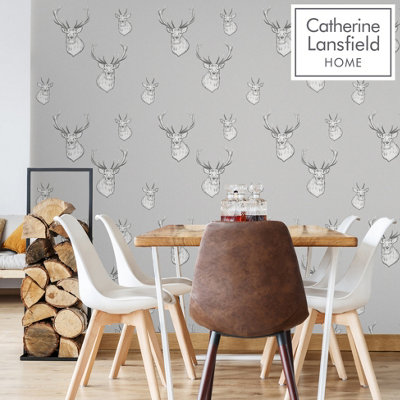 Catherine Lansfield Grey Stag Mica effect Embossed Wallpaper