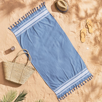 Catherine Lansfield Hammam Beach Towel Plain 75x150cm Beach Towel Blue Price Comparisons | Compare The Build