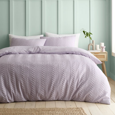 Catherine Lansfield Heatset Wave King Duvet Cover Set with Pillowcases Lilac