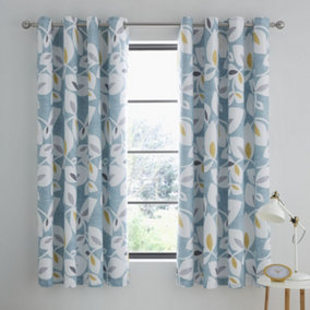 Catherine Lansfield Inga Leaf 66x72 Inch Eyelet Curtains Two Panels Teal