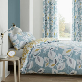 Catherine Lansfield Inga Leaf Single Duvet Cover Set with Pillowcases Teal