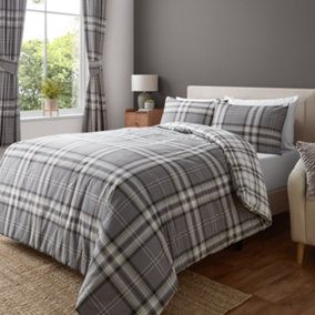 Catherine Lansfield Kelso Check Duvet Cover Set with Pillowcase Charcoal Grey