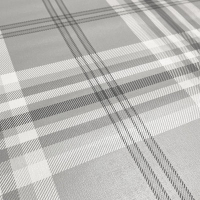 Catherine Lansfield Kelso Check Light Grey Wallpaper 165521