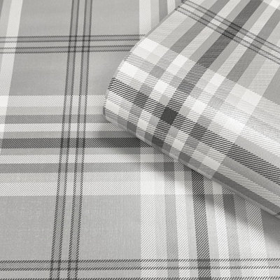 Catherine Lansfield Kelso Check Light Grey Wallpaper 165521