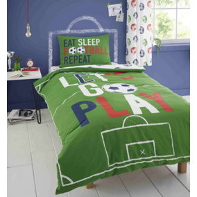 Catherine Lansfield Kids Bedding Eat Sleep Football Single Duvet Cover Set with Pillowcases Green