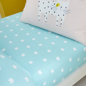 Catherine Lansfield Kids Bedroom Cute Cats Fitted Sheet 25cm Depth Green