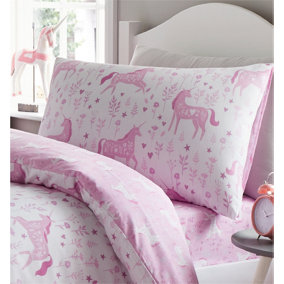 Catherine Lansfield Kids Bedroom Folk Unicorn Fitted Sheet 15cm Depth Pink