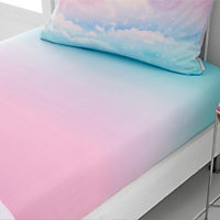 Catherine Lansfield Kids Bedroom Ombre Rainbow Clouds Fitted Sheet 25cm Depth Pastel