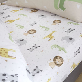 Catherine Lansfield Kids Bedroom Roarsome Animals Fitted Sheet 25cm Depth Natural