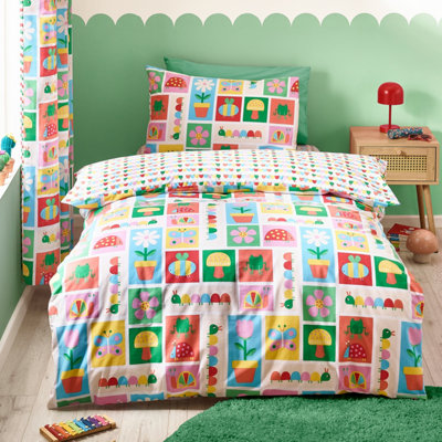 Catherine Lansfield Kids Curious Caterpillar Reversible Double Duvet Cover Set with Pillowcases Bright