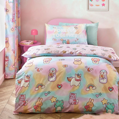 Catherine Lansfield Kids Forever Together Reversible Duvet Cover Set with Pillowcases Pastel