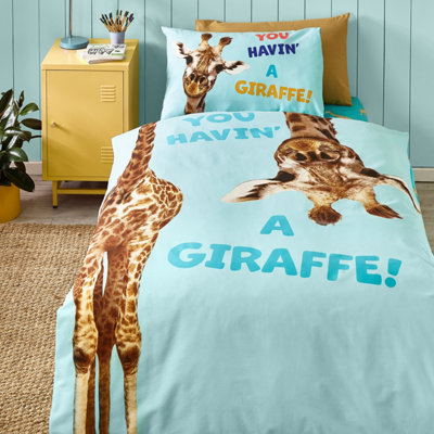 Catherine Lansfield Kids Bettwäsche-Set 'Havin A Giraffe' – Wendbar, Mit Kissenbezug, Für Einzelbett, Aquablau