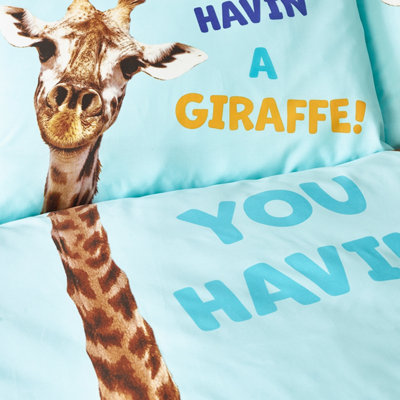 Catherine Lansfield Kids Havin A Giraffe Reversible Duvet Cover Set with Pillowcases Aqua Blue