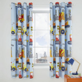 Catherine Lansfield Kids Living Construction 66x72 Inch Black Out Eyelet Curtains Two Panels Blue