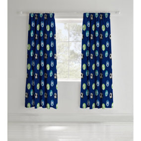 Catherine Lansfield Kids Living Football 66x72 Inch Pencil Pleat Curtains Two Panels Blue