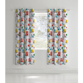 Catherine Lansfield Kids Living Transport 66x72 Inch Eyelet Curtains Two Panels Bright