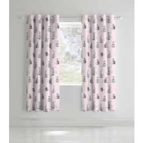 Catherine Lansfield Kids Living Woodland Friends 66x72 Inch Eyelet Curtains Two Panels Pink