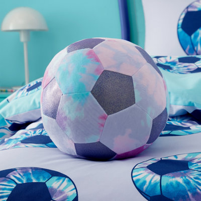 Catherine Lansfield Kids Tie Dye Football Shaped Cushion Lilac