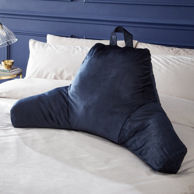Catherine Lansfield Kingsley Matt Velvet High Back Cuddle Cushion Back Rest Ochre Navy Blue