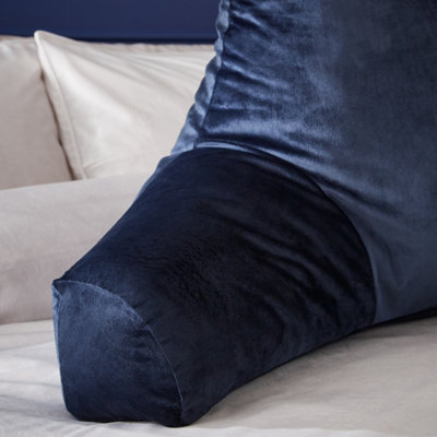 Catherine Lansfield Kingsley Matt Velvet High Back Cuddle Cushion Back Rest Ochre Navy Blue