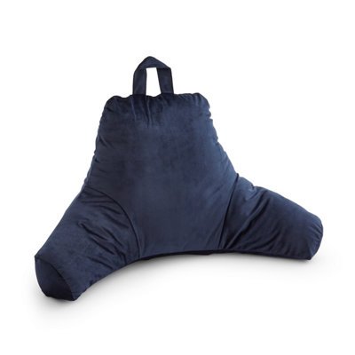 Catherine Lansfield Kingsley Matt Velvet High Back Cuddle Cushion Back Rest Ochre Navy Blue