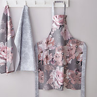 Catherine Lansfield Kitchen Dramatic Floral 70x80cm Adult Apron Grey