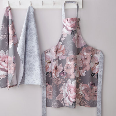 Catherine Lansfield Kitchen Dramatic Floral 70x80cm Adult Apron Grey