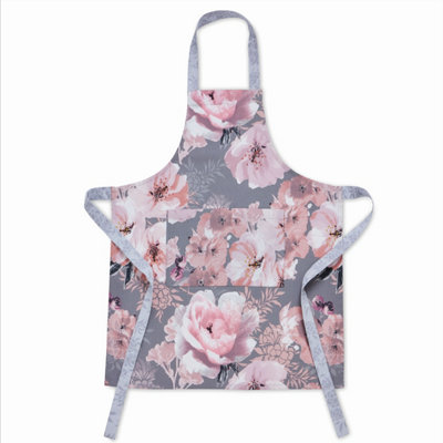 Catherine Lansfield Kitchen Dramatic Floral 70x80cm Adult Apron Grey