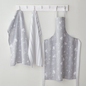 Catherine Lansfield Kitchen Meadowsweet Floral 70x80 cm Adult Apron White Grey