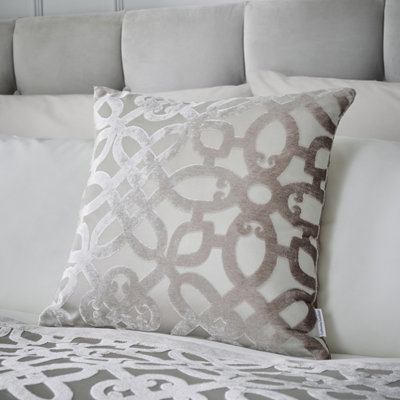 Catherine Lansfield Lattice Cut Velvet 43x43cm Cushion Natural DIY at B&Q