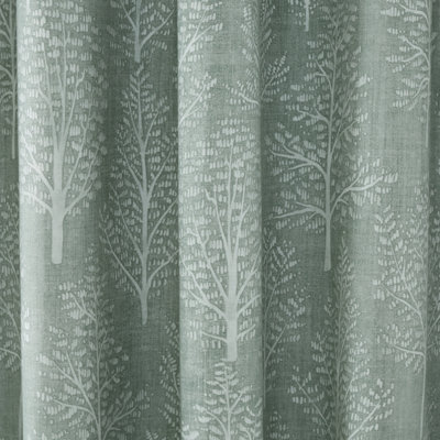 Catherine Lansfield Living Alder Trees 46x72 Inch Lined Eyelet Curtains Two Panels Sage Green