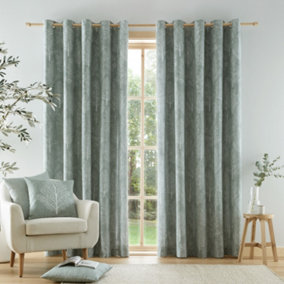 Catherine Lansfield Living Alder Trees 90x90 Inch Lined Eyelet Curtains Two Panels Sage Green