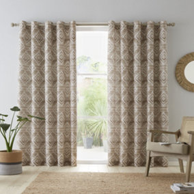 Catherine Lansfield Living Aztec Geo 46x54 Inch Lined Eyelet Curtains Two Panels Natural