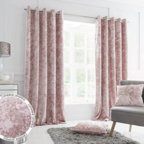 Catherine Lansfield Living Crushed Velvet 66x54 Inch Eyelet Curtains Two Panels Blush Pink