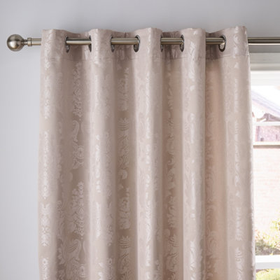 Catherine Lansfield Living Damask Jacquard 66x72 Inch Eyelet Curtains Two Panels Champagne Gold