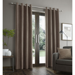 Catherine Lansfield Living Faux Suede 46x54 Inch Eyelet Curtains Two Panels Mink Natural