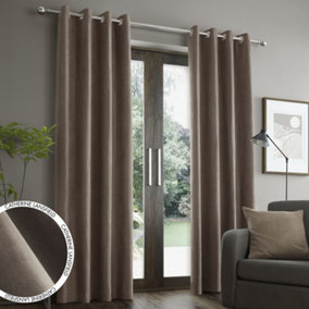 Catherine Lansfield Living Faux Suede 66x90 Inch Eyelet Curtains Two Panels Mink Natural