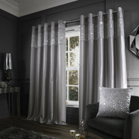 Catherine Lansfield Living Glitzy 66x72 Inch Eyelet Curtains Two Panels Grey